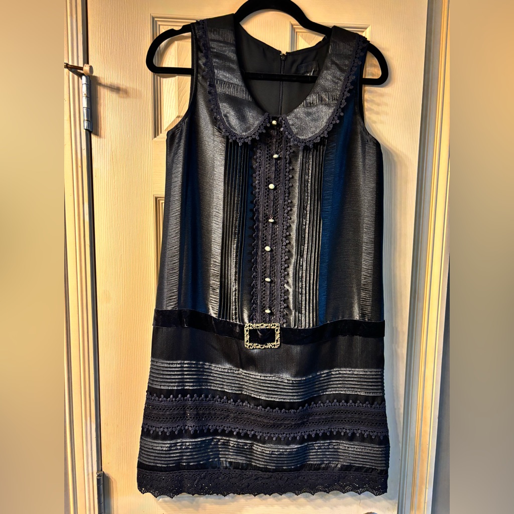 Designer~ Anna Sui Elegant Detailed Black Sleeveless Dress~ Size:9 -Retails $520